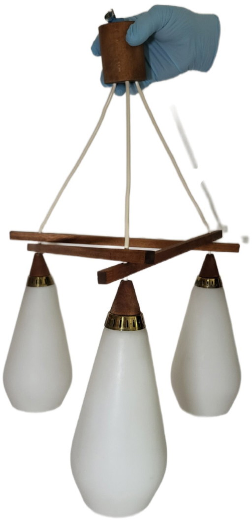 Triangle pendant light U.&Ö. Kristiansson opal brass teak luxury lights