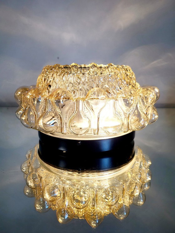 Image 1 of Lampada da parete o da soffitto in vetro vintage, con rilievo a bolle, stile spaziale, anni '70