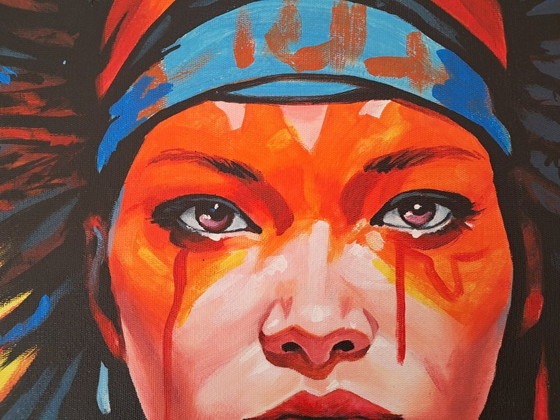 Image 1 of Alberto Ricardo - Unique Indian Face - Artist's Canvas Under Glass