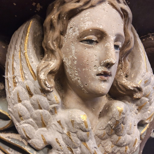 Console d'église ancienne en plâtre avec ange (H48cm) / Console d'église ancienne avec ange en plâtre
