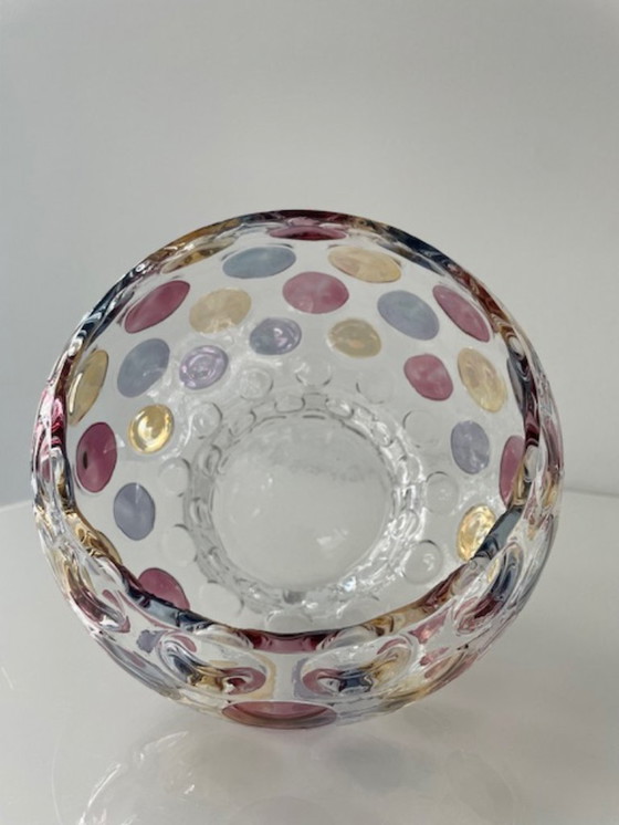 Image 1 of Decorative glass jar with colorful polka dots design