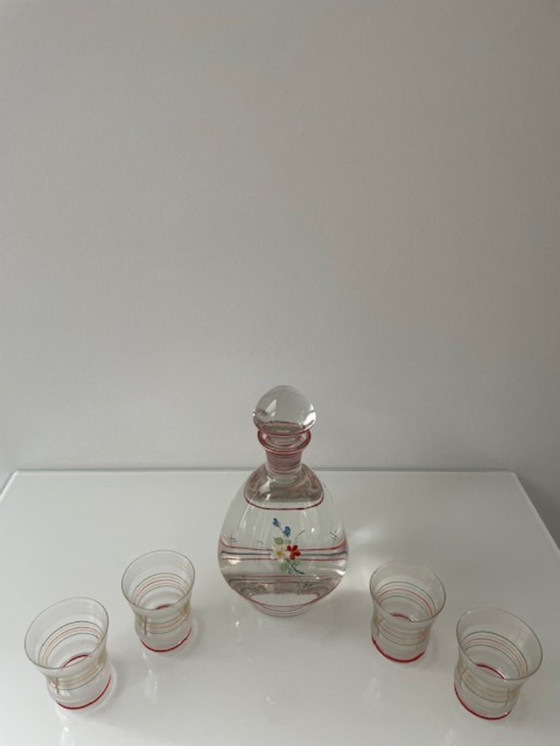 Image 1 of Art Deco likeurset: karaf met 4 glazen (1930)