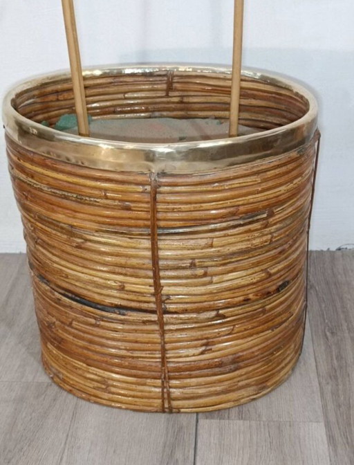 Jardinière cache pot bambou et laiton 1970s