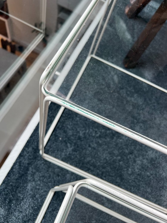 Image 1 of 3 nesting tables by Max Sauze for Isocèle – 1970s – white metal & glass