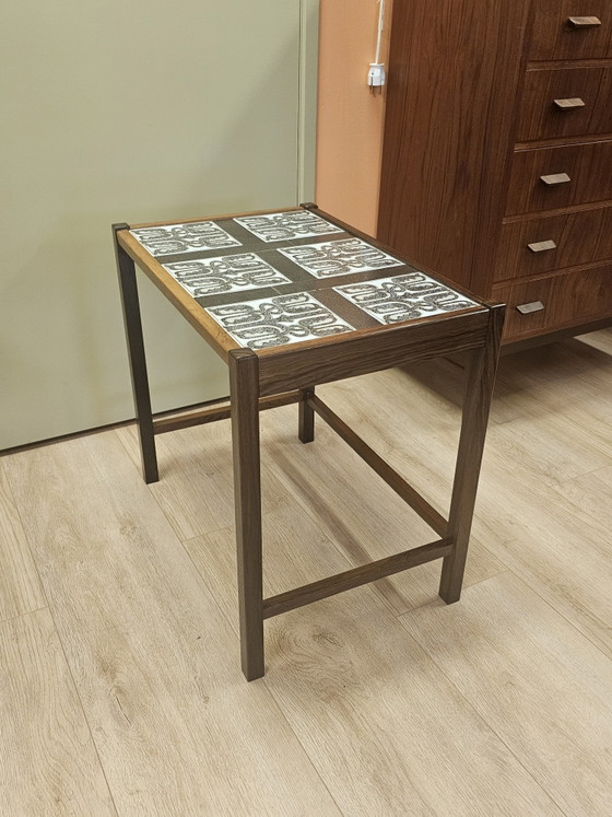 Vintage Deense Bijzettafel Salontafel Tafel Keramiek Palissander – Stone, Wood (photo 3 of 13)