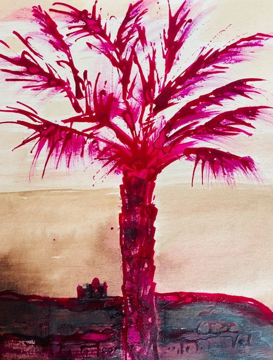 Image 1 of Acuarela firmada de un paisaje egipcio "Crepúsculo en el Nilo"