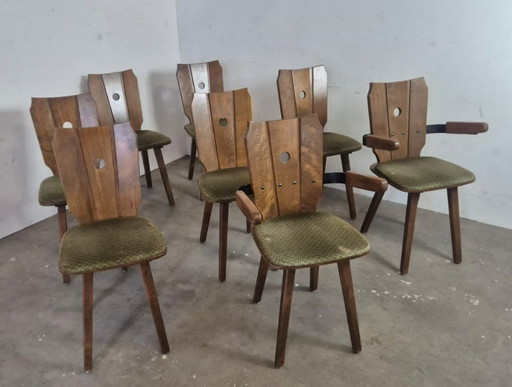 Chaises de salle à manger en chêne brutalistes
