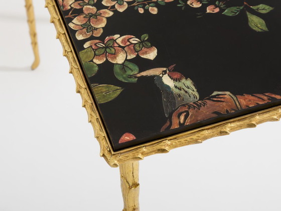 Image 1 of Maison Baguès foliage gilt bronze chinoiserie lacquered side tables 1950s