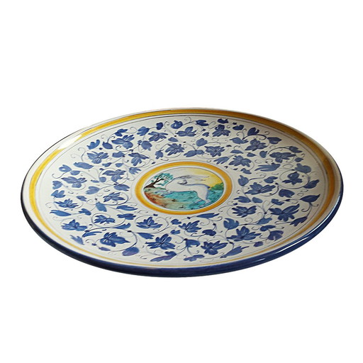 Grand plat mural ou centre de table italien peint à la main, années 1980