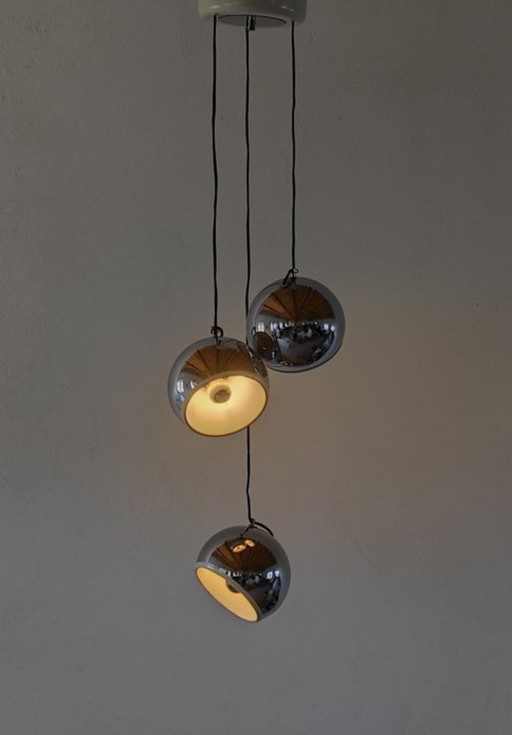 Vintage hanglamp, verchroomd metaal, origineel uit de jaren 70.
