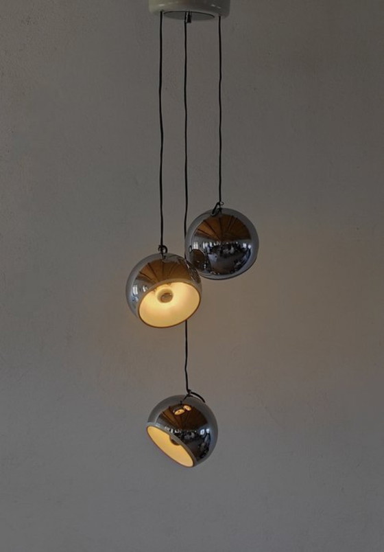 Image 1 of Vintage hanglamp, verchroomd metaal, origineel uit de jaren 70.