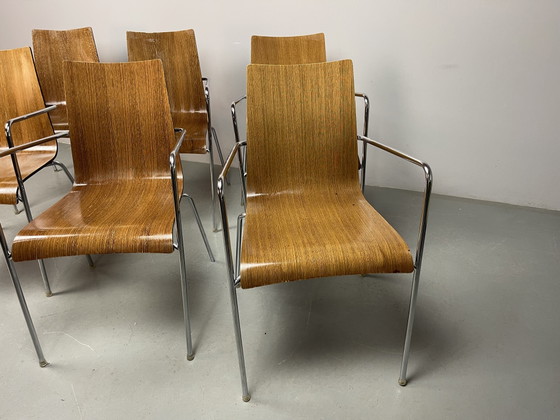 Set van zes mid-century moderne eetkamerstoelen van wengéhout, toegeschreven aan Thonet, Duitsland, jaren (photo 4 of 15)