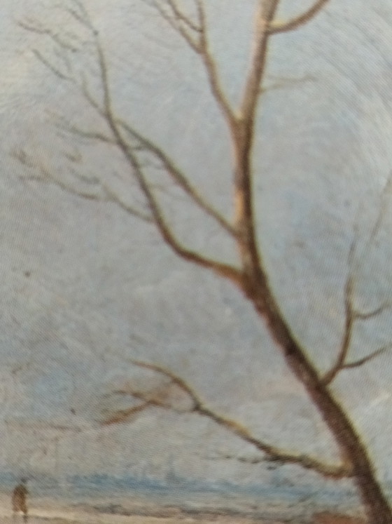 Charmante vintage reproductie van het schilderij "Hollandse winterscène" naar een werk van A.G. Jacobsen. (photo 12 of 15)
