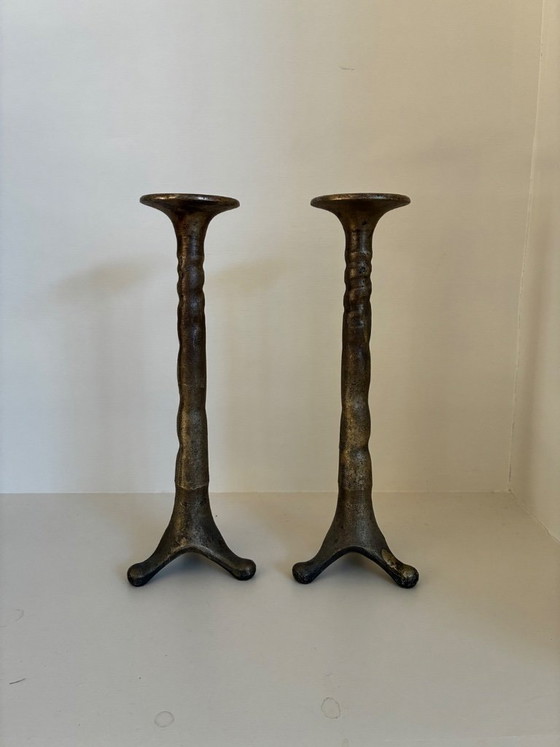 Image 1 of Set di candelieri brutalisti in ottone degli anni '60/'70 – Design scultoreo vintage (28 cm)