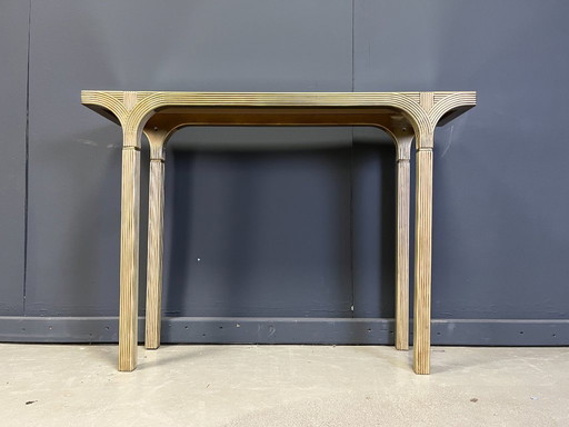 Spiegelende en vergulde houten console van Deknudt België, jaren 70.