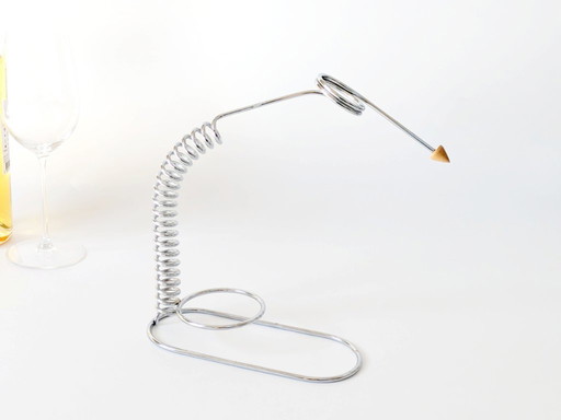 Memphis Style Chrom Weinflaschenhalter | 1980s Postmoderne Barware