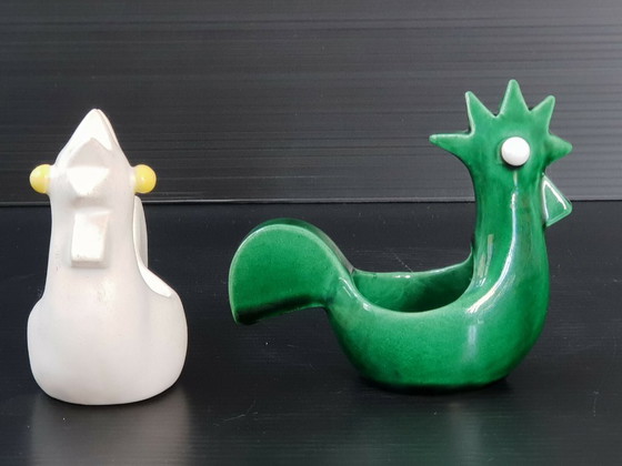 Image 1 of Pair of ceramic roosters and hens, 1950s-1960s vintage.