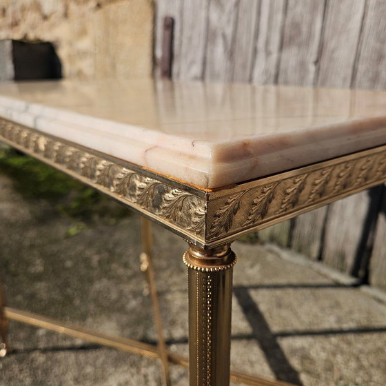 Image 1 of French Vintage Marble and Brass Coffee Table-Cocktail Table-Side Table - Hollywood Regency Style-70s