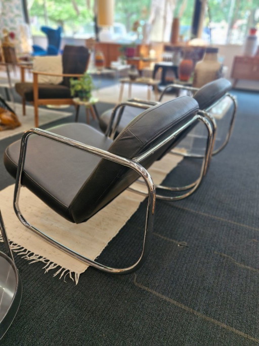 Set aus zwei Vintage-Schaukelstühlen mit Rohrrahmen im Bauhaus-Stil – fauteuils, Skai (photo 2 of 9)