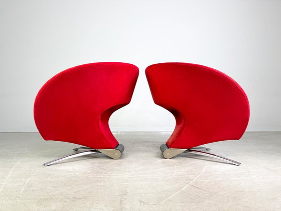 Image 1 of 2x Fauteuil Original Fora Form Loop Johan Verde en velours rouge