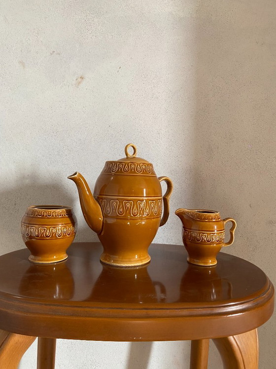 Vintage Pagnossin Treviso Tea & Coffee Service 21 Pieces, 1970s – Caramel Brown Earthenware – Crockery (photo 9 of 11)
