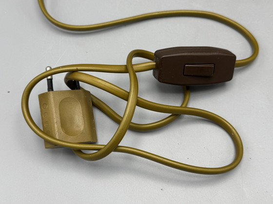 Image 1 of Mid-Century Table Lamp with Cut Glass Shade and Wooden Base – Vintage Design Lighting