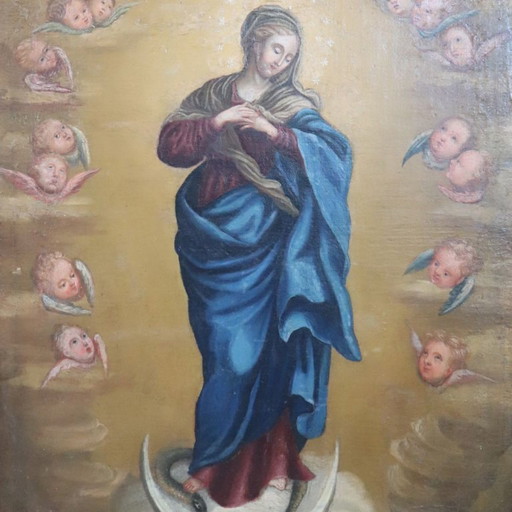 Oil Painting on Canvas, Immaculate Conception, Italy 18th Century – schilderijen tekeningen (photo 2 of 15)