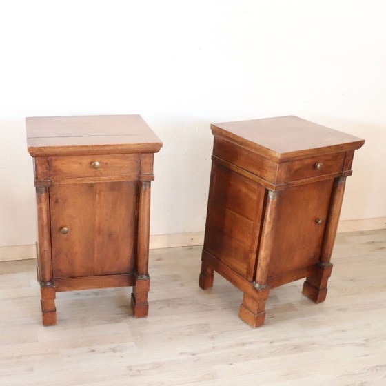 Pair of antique nightstands in solid walnut, Italy early 19th century, Wood, Brown, Classicisme (photo 13 of 15)