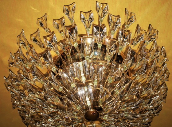 Image 1 of Stilkronen Gold-Plated Brass and Crystal Glass Chandelier, Italy 1970s