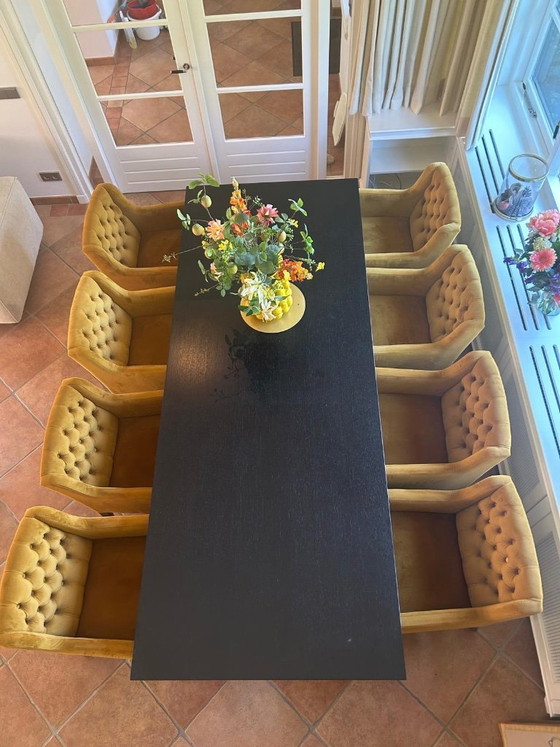 Image 1 of Table de salle à manger en chêne noir mat pour 8 personnes