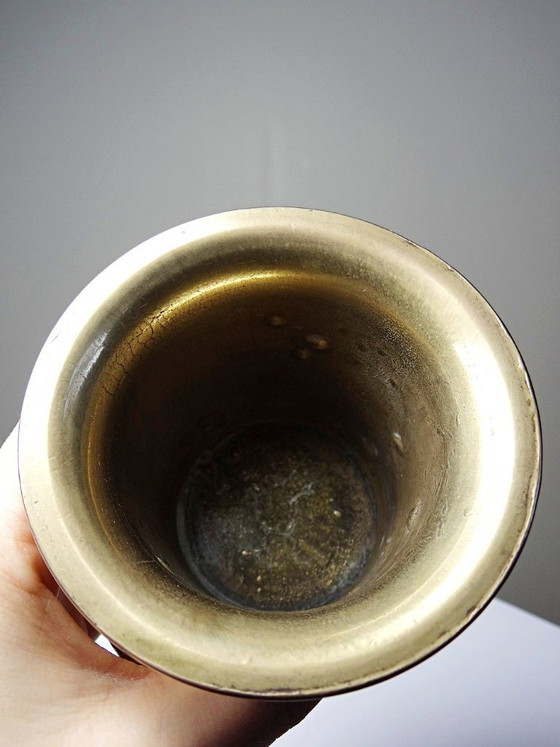 Image 1 of Gilt bronze apothecary's mortar and pestle with heraldic decoration, 20th century