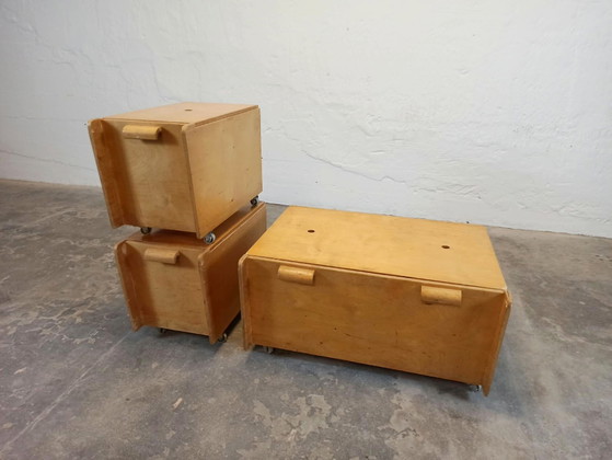 Juego de 3 baúles de madera con ruedas, Armarios de almacenamiento, Marrón (foto 4 de 15)