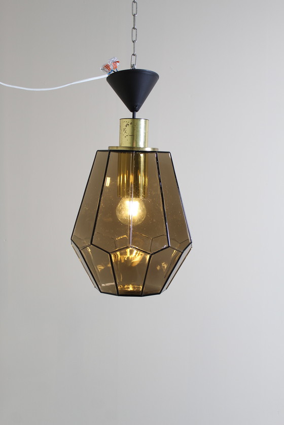 Image 1 of Vintage Rookglas Hanglamp, Plafondlamp Glashütte Limburg