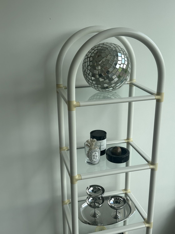 Image 1 of Scaffale vintage retrò Space Age in vetro acrilico bianco crema