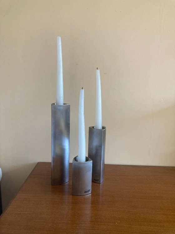 Image 1 of Set of 3 Vintage candlesticks Herstal Denmark