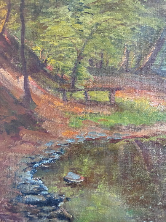 Image 1 of Vintage original oil painting forest landscape