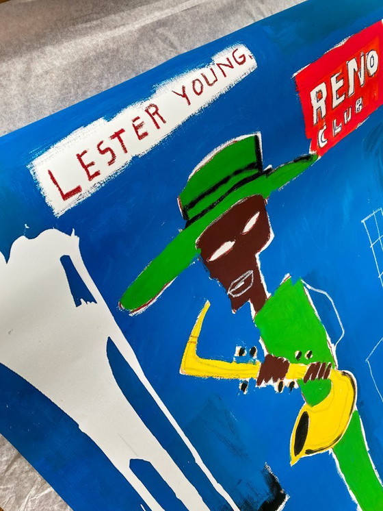Image 1 of In de coulissen - Lester Young bij de club in Reno - Jean-Michel Basquiat 1986 - Poster 70 × 100 cm