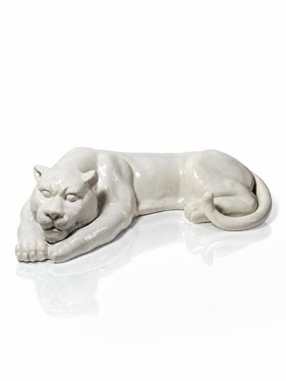Image 1 of Grote liggende panter van gebarsten aardewerk, vintage jaren 1960-1980.
