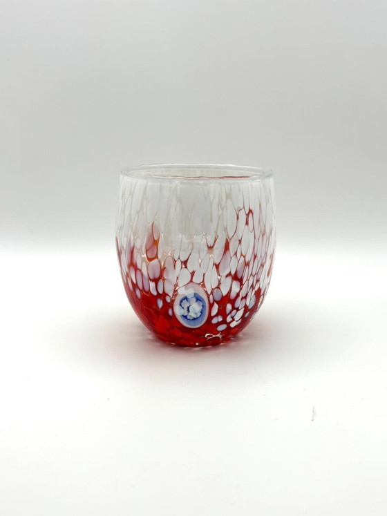 Image 1 of Juego de 6 vasos de vidrio soplado veneciano con efecto Murano Murrine fusionado en vidrio, hechos a mano en Italia.