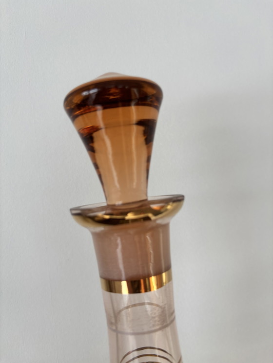 Image 1 of Decoratieve Boheemse Glazen Karaf met Gouden en Kleurbaden — Vintage Midden-Europees Glas