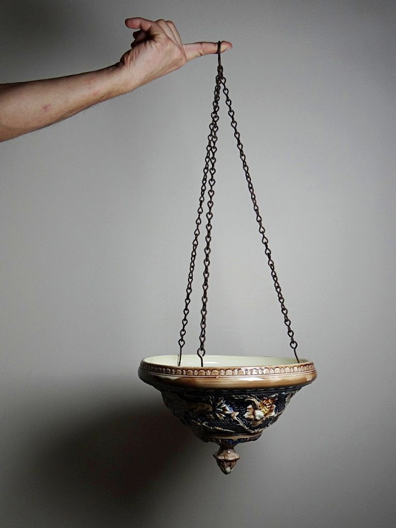 Image 1 of Antique early 19th-20th century Art Nouveau mabotine hanging planter