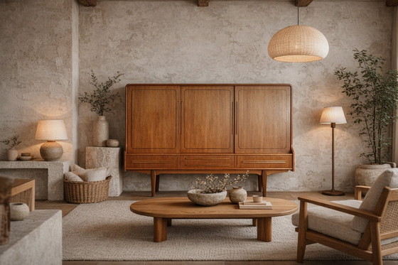 Image 1 of Credenza alta vintage in teak marrone danese moderno di metà secolo, anni '50