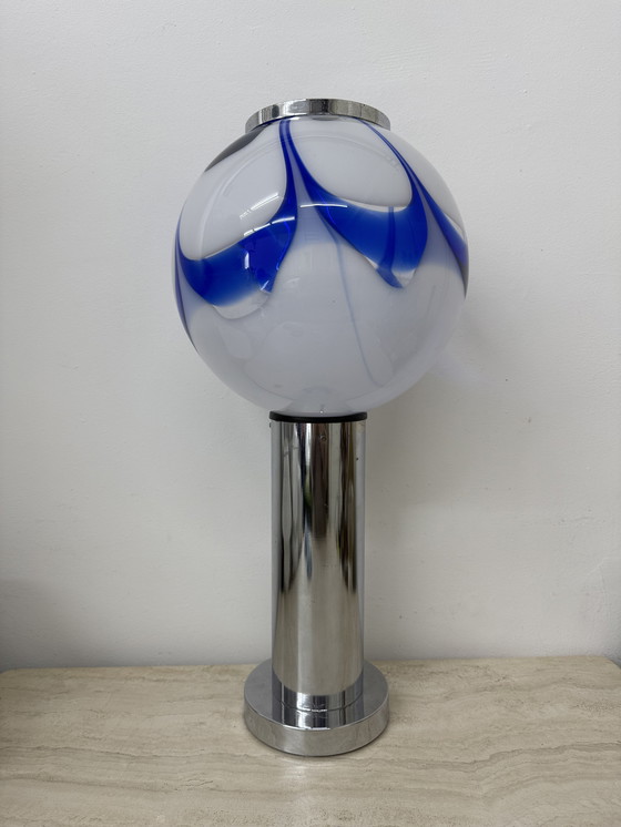 Image 1 of Mid-Century Large Glass Table Lamp with Blue Swirl, 1970s Italy