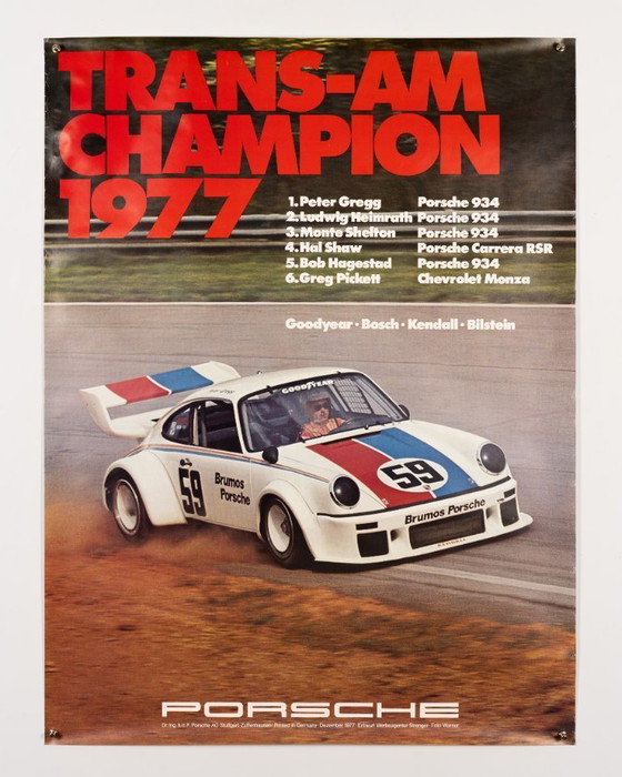 Image 1 of Porsche Trans-Am Champion 1977 – Poster originale Porsche vintage di Werbeagentur Strenger – Vintage Motorsport – 102x76 cm