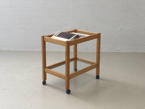Table roulante IKEA TEIE en pin et verre, années 1990