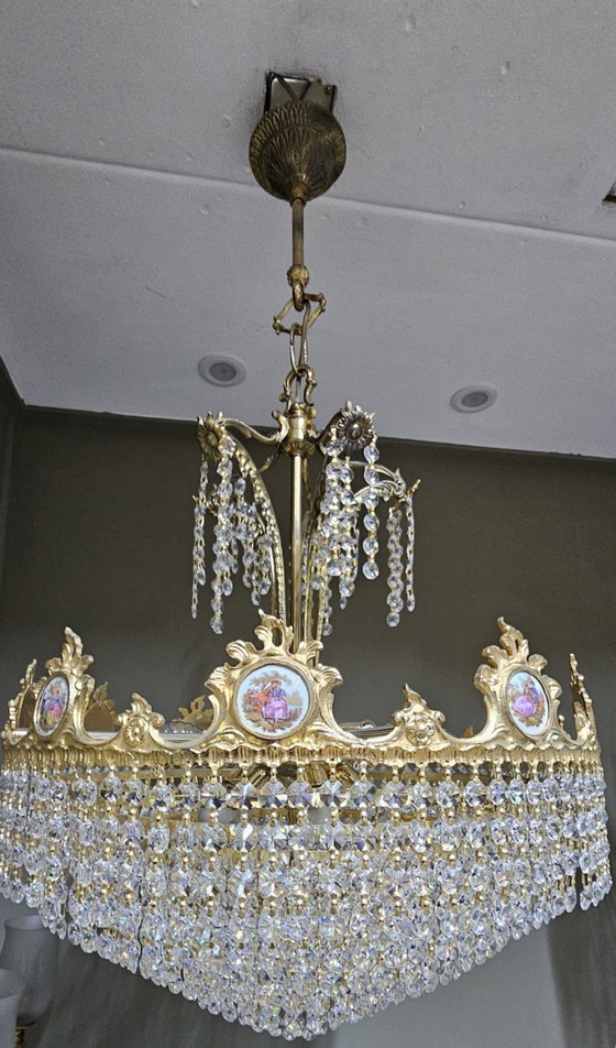 Image 1 of Kroonluchter met geslepen kristallen