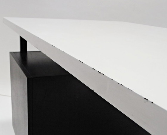 Image 1 of Writing Desk in Black Stained Oak with White Lacquered Top by Herbert Hirche for Christian Holzäpfel KG, Germany, 1960s