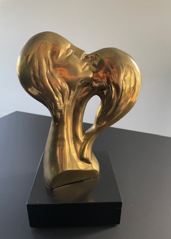 Image 1 of Sculpture en laiton « Le Couple » sur piédestal – 28,5 cm