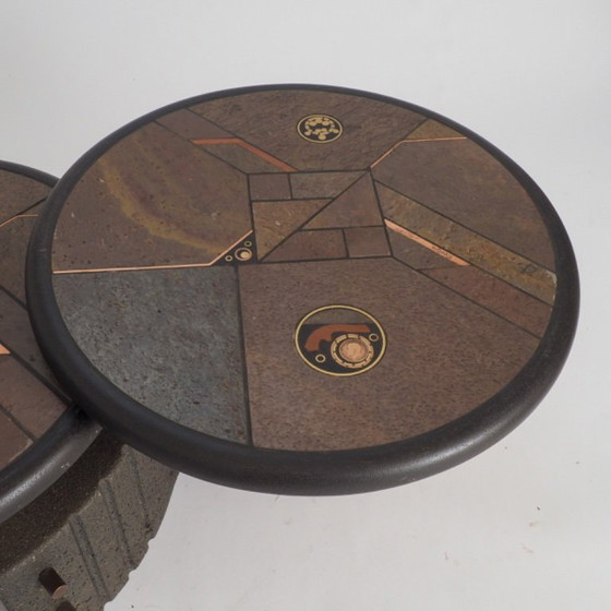 Image 1 of Zeldzame tweedelige modulaire brutalistische salontafel van Paul Kingma