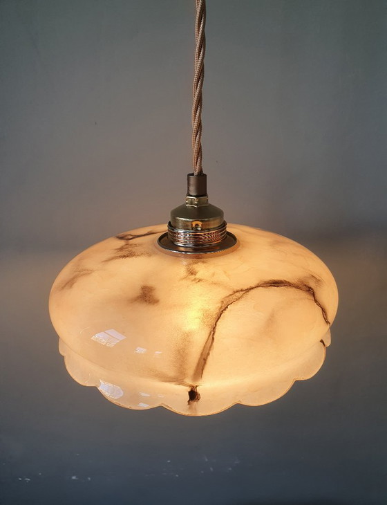 Image 1 of Set of vintage pendant lamps made of opaline glass with a marble effect
